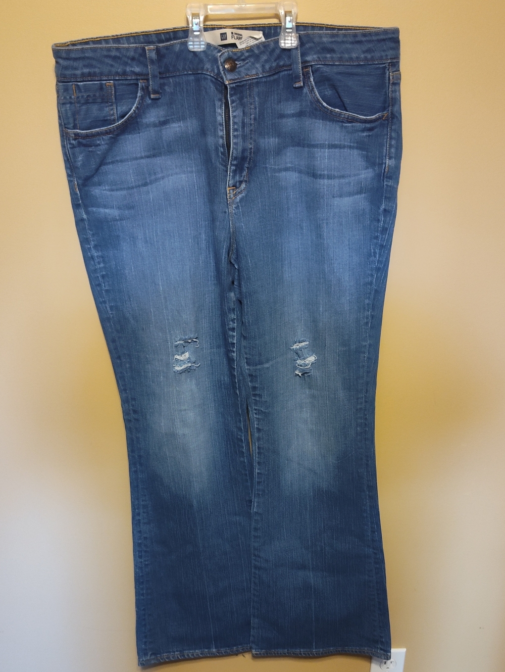 GAP Women's Medium Blue Flare Jeans with Knee Distress